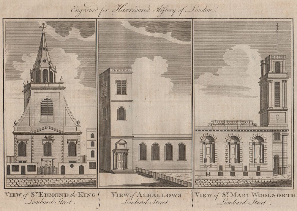 CITY CHURCHES St Edmund the King. All Hallows. St Mary Woolnoth. Lombard St 1775